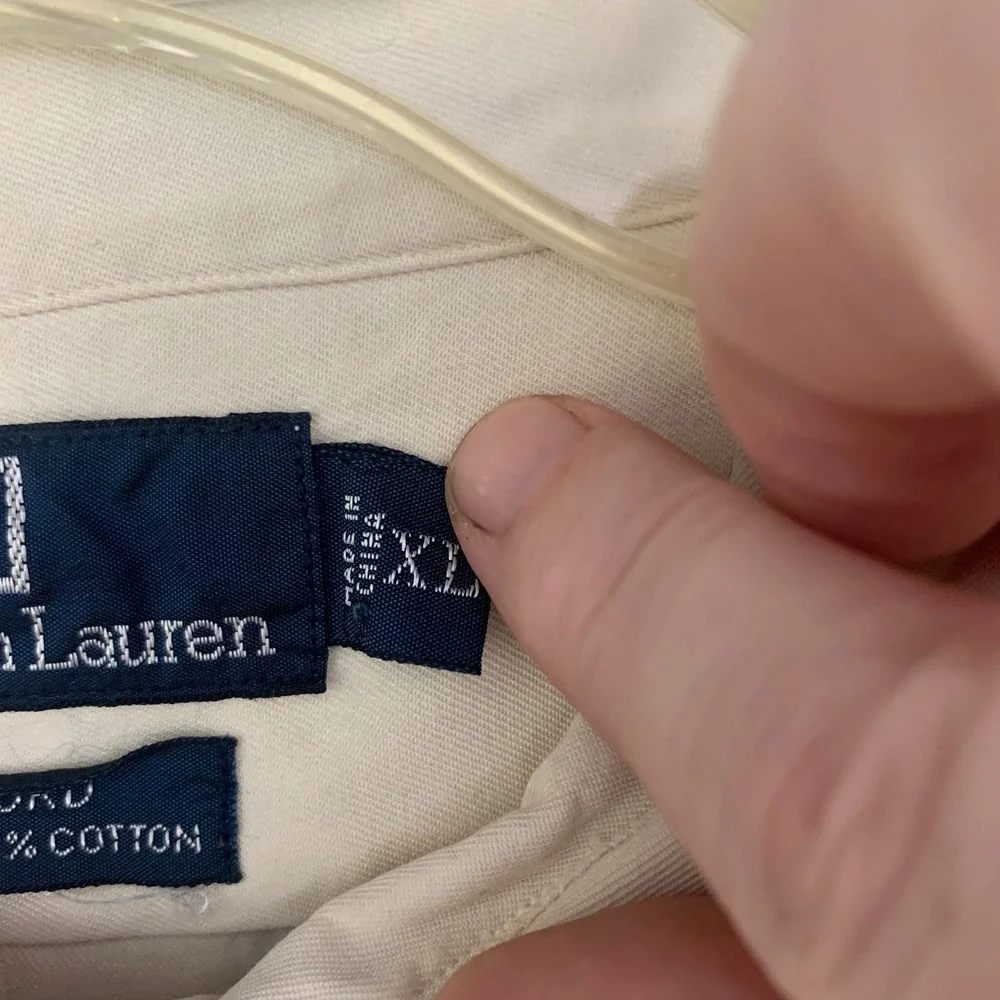 VTG Polo Ralph Lauren Button Down Benford Shirt Mens XL Beige Silk Cotton